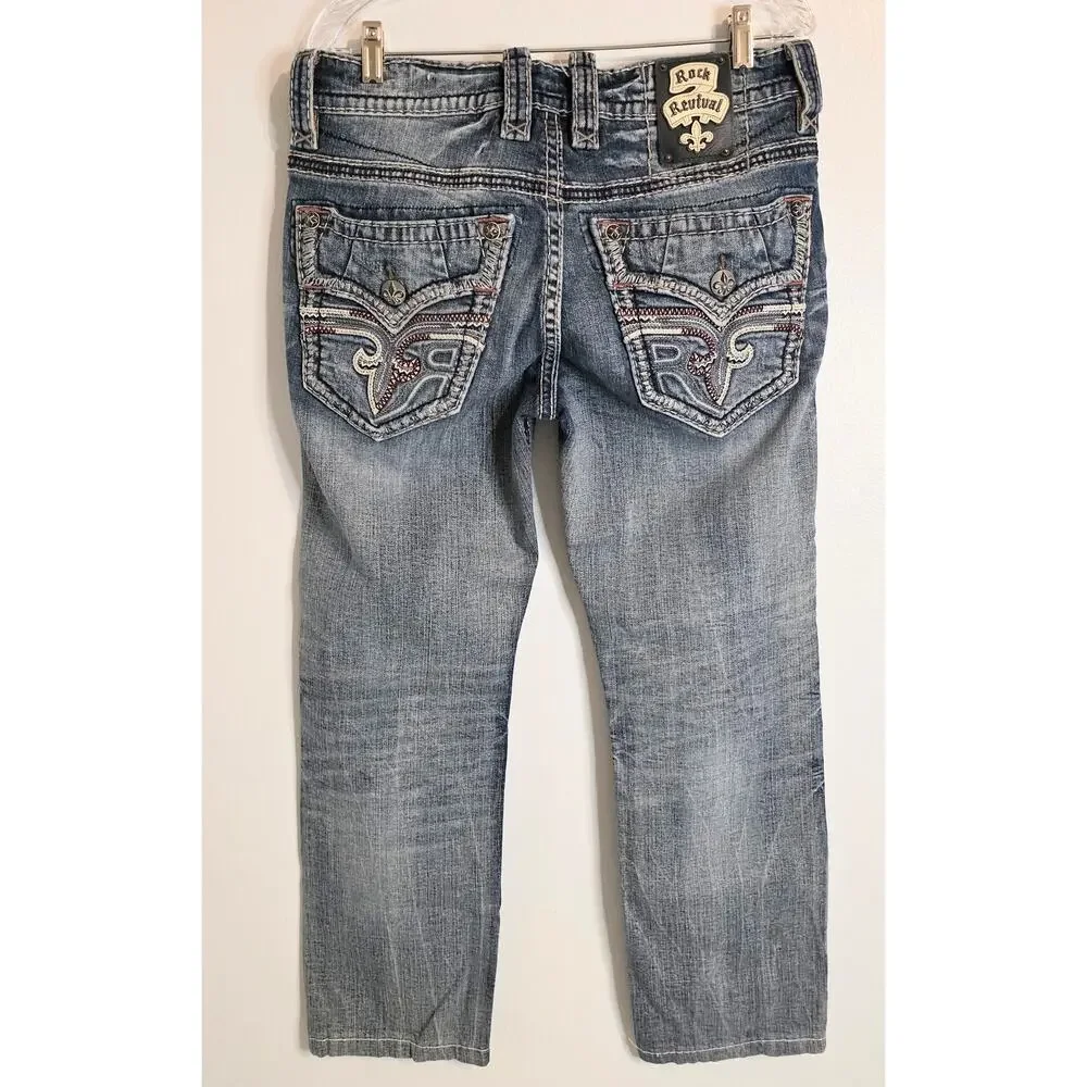 Rock Revival Fonso Straight Jeans Men's 32/28 Detailed Stitching Heavy Hardware - Picture 3 of 5